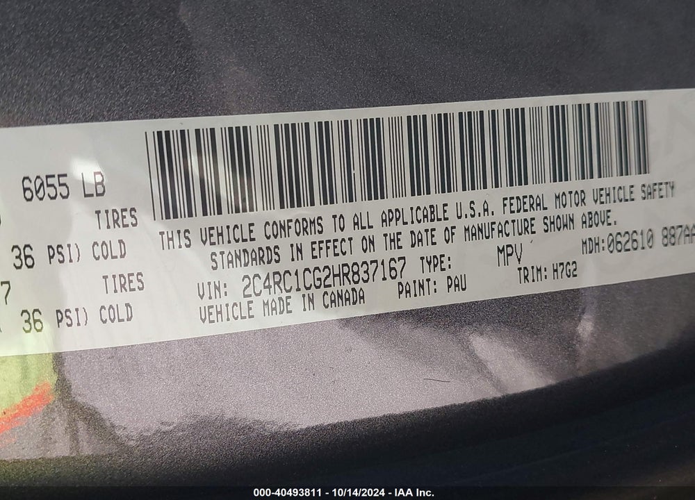 2017 CHRYSLER PACIFICA LX VIN: 2C4RC1CG2HR837167