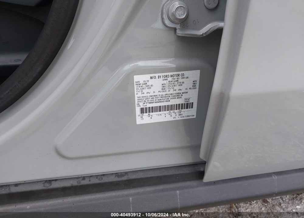 2022 FORD MAVERICK XLT VIN: 3FTTW8F99NRA51908