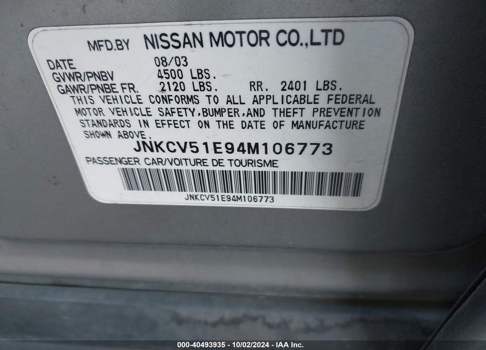 2004 INFINITI G35 VIN: JNKCV51E94M106773