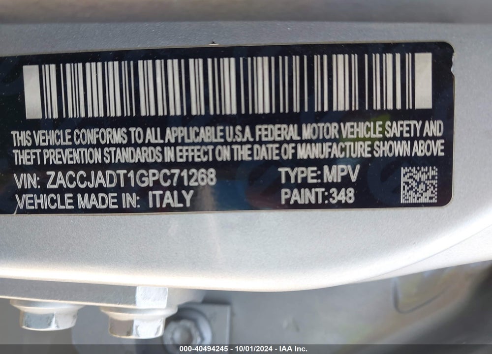 2016 JEEP RENEGADE LIMITED VIN: ZACCJADT1GPC71268