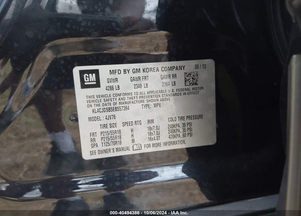 2014 BUICK ENCORE PREMIUM VIN: KL4CJDSB5EB557394