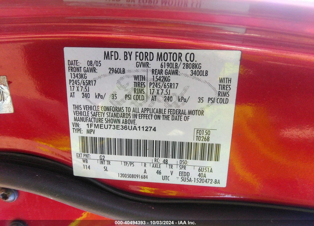 2006 FORD EXPLORER XLT VIN: 1FMEU73E36UA11274