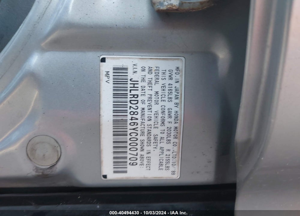 2000 HONDA CR-V LX VIN: JHLRD2846YC000709
