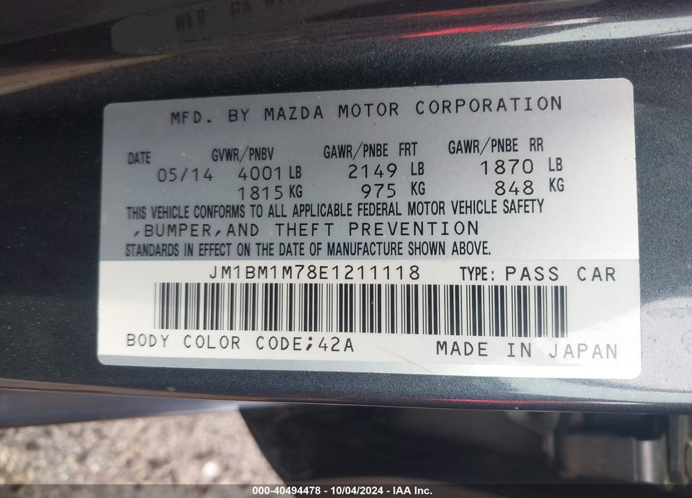 2014 MAZDA 3 I GRAND TOURING VIN: JM1BM1M78E1211118