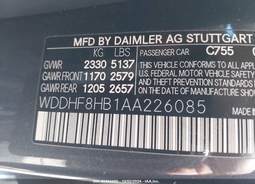 2010 MERCEDES-BENZ E 350 4MATIC VIN: WDDHF8HB1AA226085