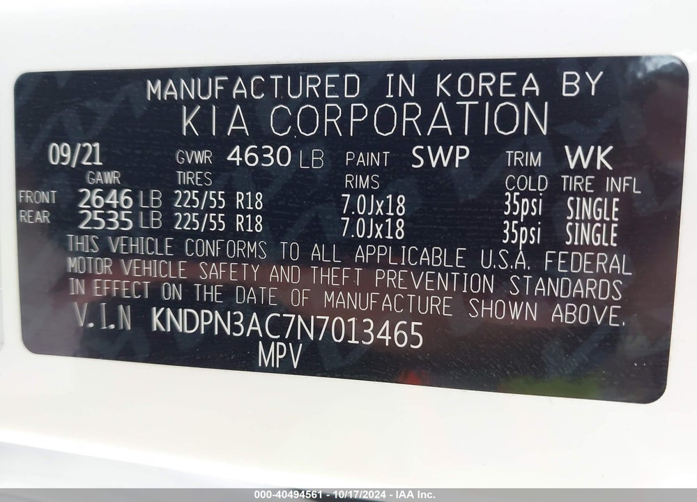2022 KIA SPORTAGE EX VIN: KNDPN3AC7N7013465