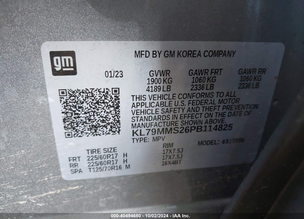 2023 CHEVROLET TRAILBLAZER FWD LS VIN: KL79MMS26PB114825