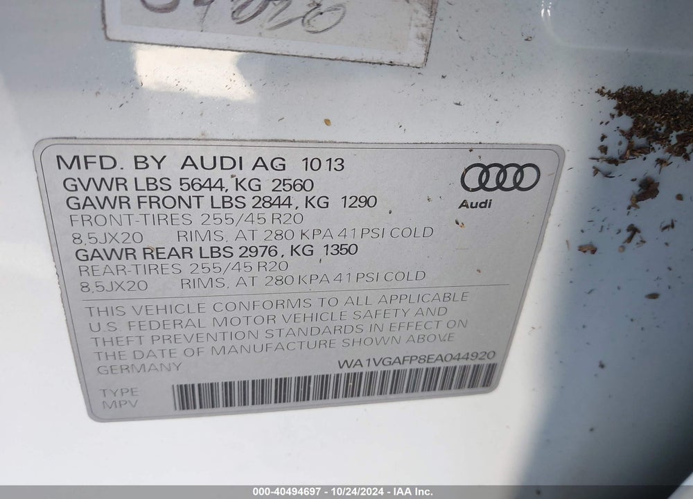 2014 AUDI SQ5 3.0T PREMIUM PLUS VIN: WA1VGAFP8EA044920