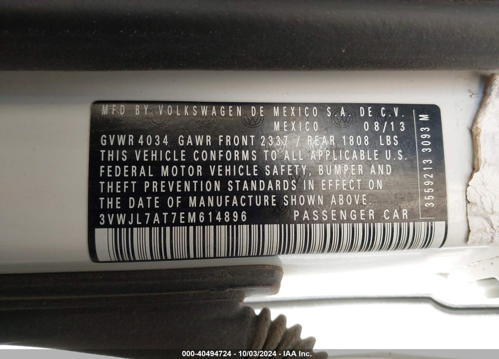 2014 VOLKSWAGEN BEETLE 2.0L TDI VIN: 3VWJL7AT7EM614896