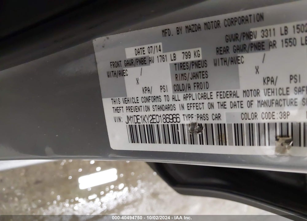 2014 MAZDA MAZDA2 VIN: JM1DE1KY2E0186966