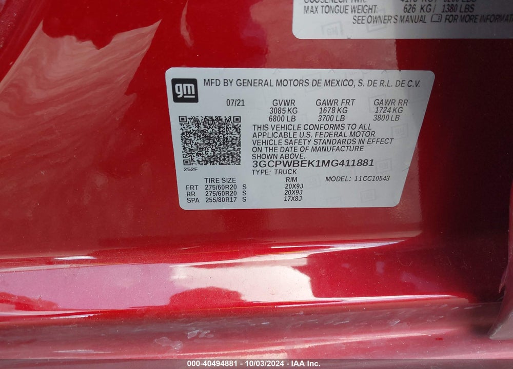 2021 CHEVROLET SILVERADO 1500 2WD SHORT BED CUSTOM VIN: 3GCPWBEK1MG411881