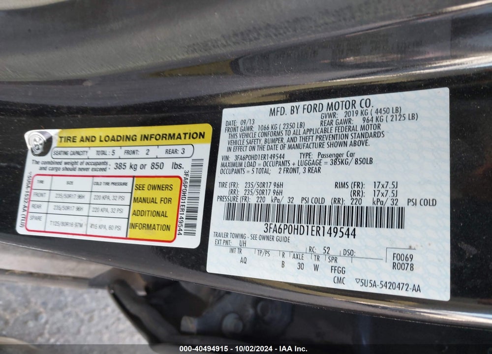 2014 FORD FUSION SE VIN: 3FA6P0HD1ER149544