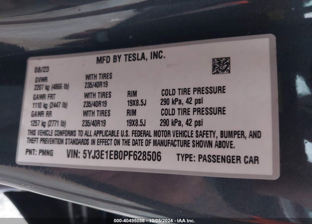 2023 TESLA MODEL 3 VIN: 5YJ3E1EB0PF628506