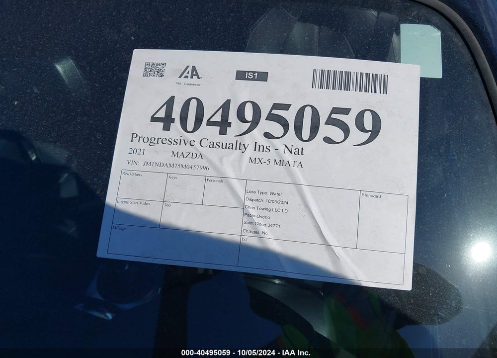 2021 MAZDA MX-5 MIATA RF GRAND TOURING VIN: JM1NDAM75M0457996