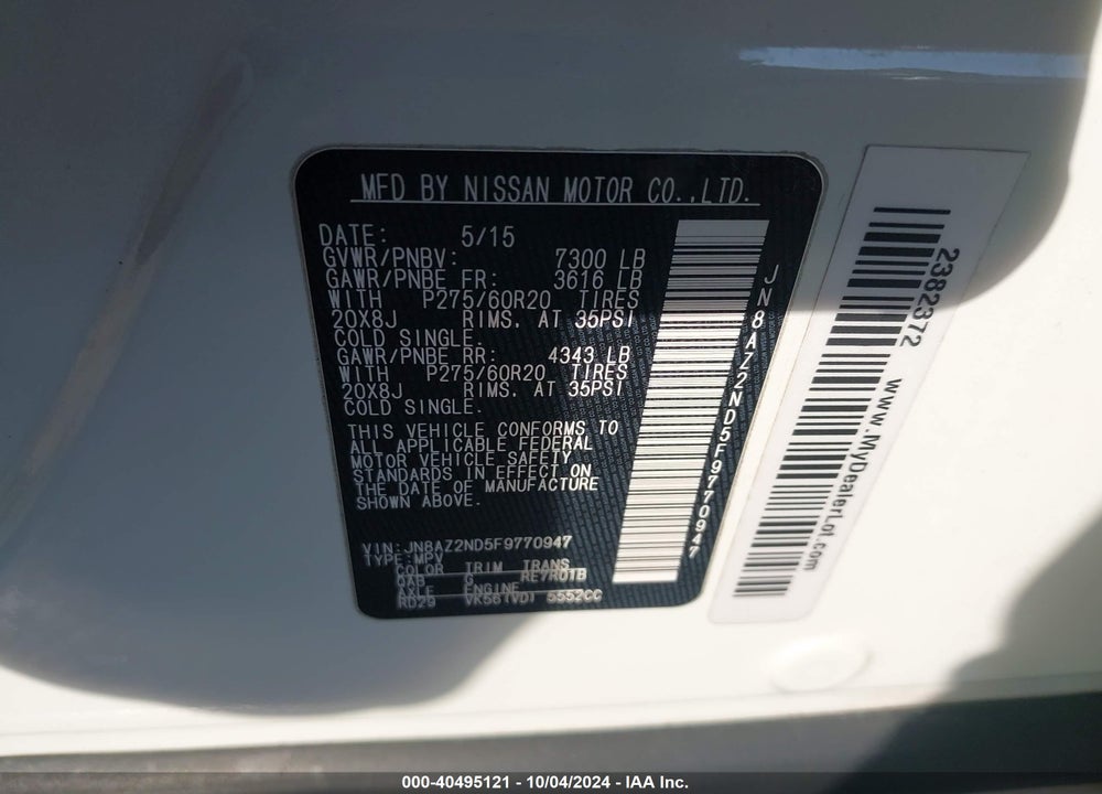 2015 INFINITI QX80 VIN: JN8AZ2ND5F9770947
