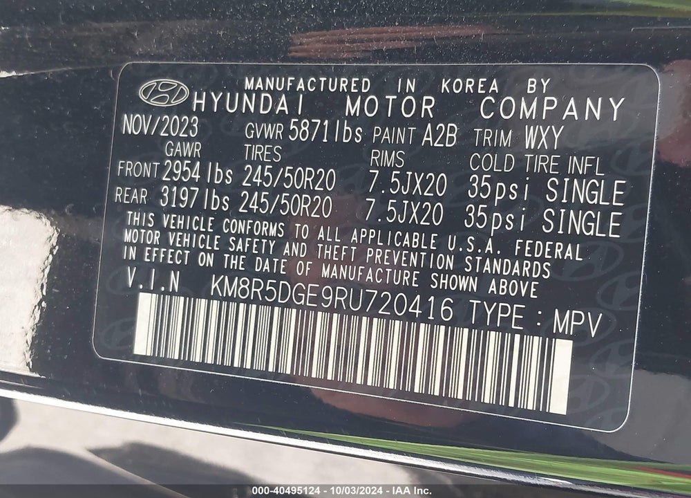 2024 HYUNDAI PALISADE LIMITED VIN: KM8R5DGE9RU720416