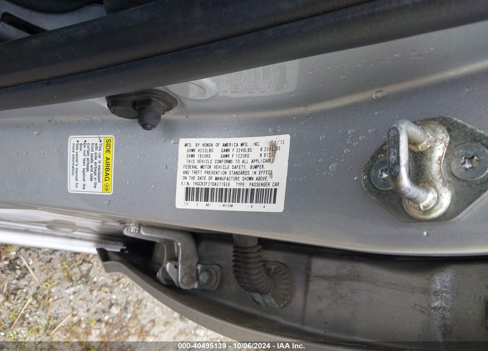 2013 HONDA ACCORD LX VIN: 1HGCR2F31DA071659