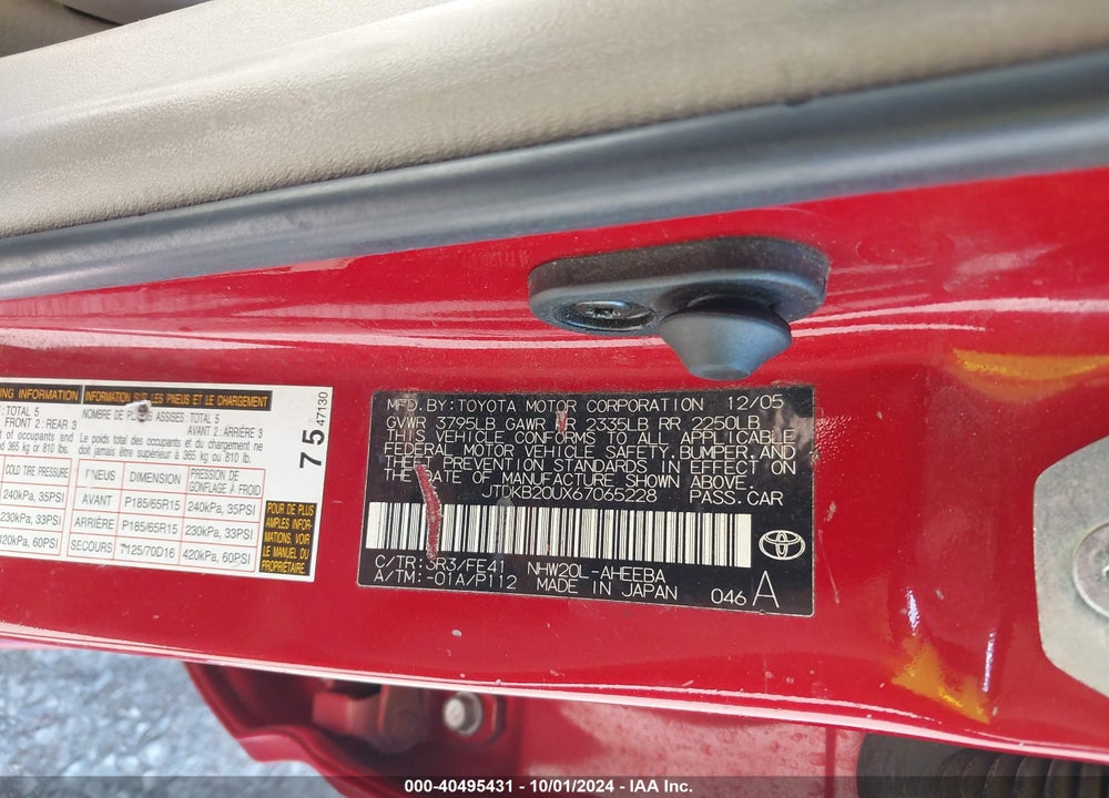 2006 TOYOTA PRIUS VIN: JTDKB20UX67065228