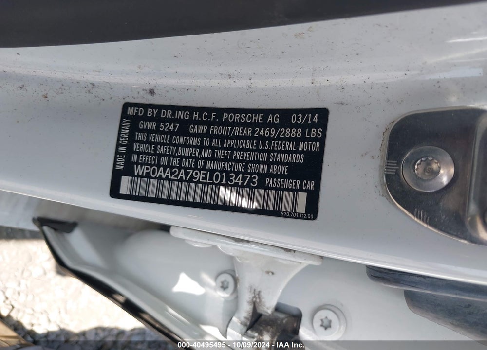 2014 PORSCHE PANAMERA 2/4 VIN: WP0AA2A79EL013473