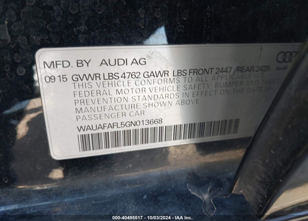 2016 AUDI A4 2.0T PREMIUM VIN: WAUAFAFL5GN013668