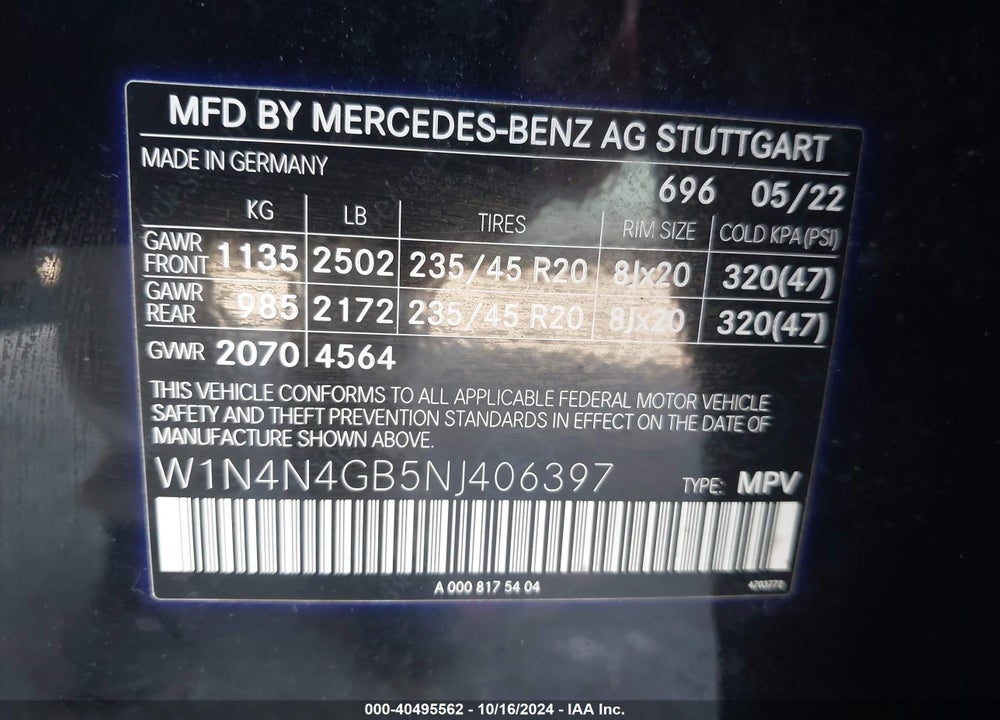 2022 MERCEDES-BENZ GLA 250 VIN: W1N4N4GB5NJ406397