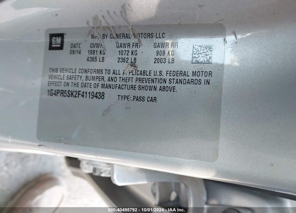 2015 BUICK VERANO CONVENIENCE GROUP VIN: 1G4PR5SK2F4119438