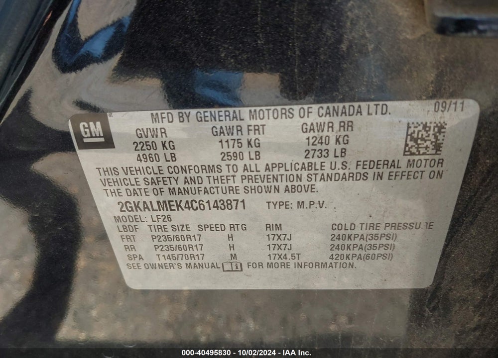 2012 GMC TERRAIN SLE-1 VIN: 2GKALMEK4C6143871