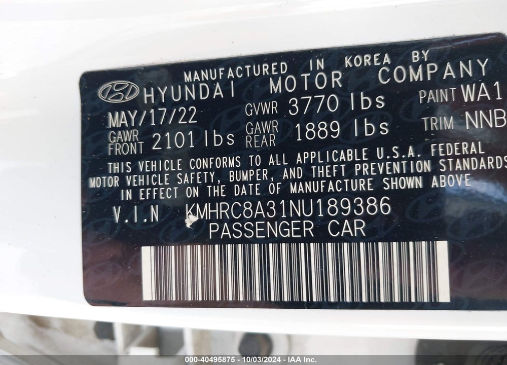 2022 HYUNDAI VENUE LIMITED VIN: KMHRC8A31NU189386