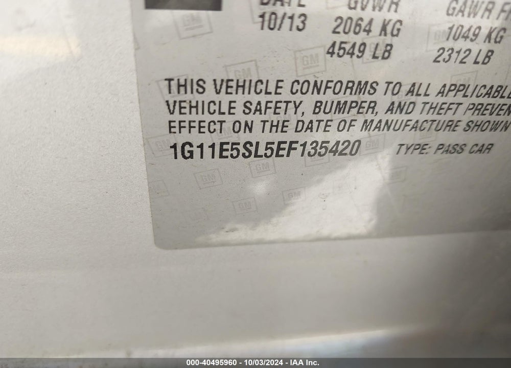 2014 CHEVROLET MALIBU 2LT VIN: 1G11E5SL5EF135420