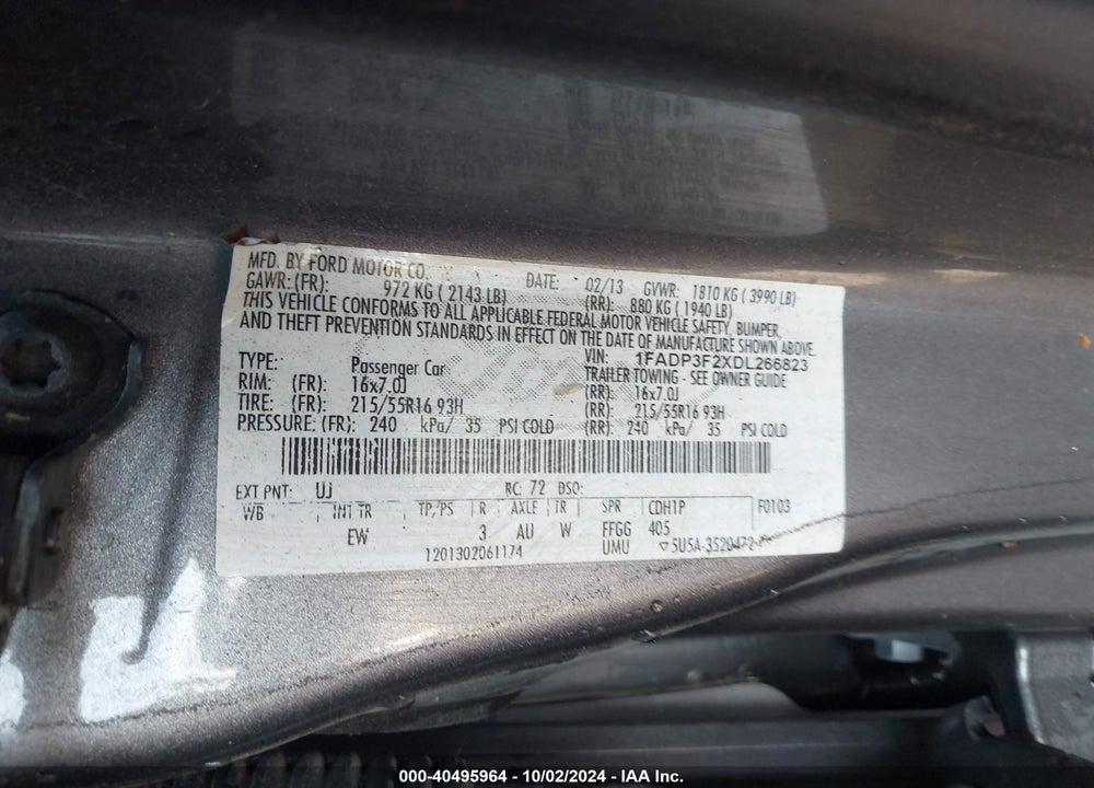 2013 FORD FOCUS SE VIN: 1FADP3F2XDL266823