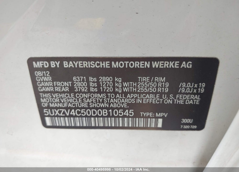 2013 BMW X5 XDRIVE35I/XDRIVE35I PREMIUM/XDRIVE35I SPORT ACTIVITY VIN: 5UXZV4C50D0B10545