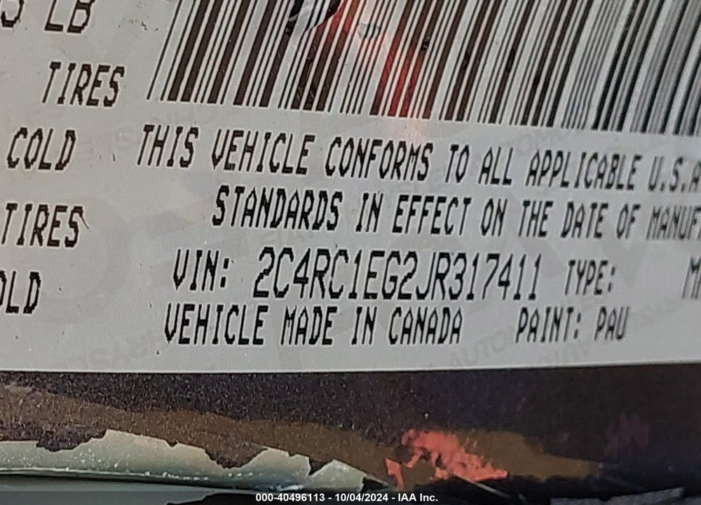 2018 CHRYSLER PACIFICA TOURING L PLUS VIN: 2C4RC1EG2JR317411