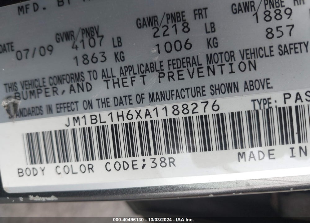 2010 MAZDA 3 S GRAND TOURING VIN: JM1BL1H6XA1188276