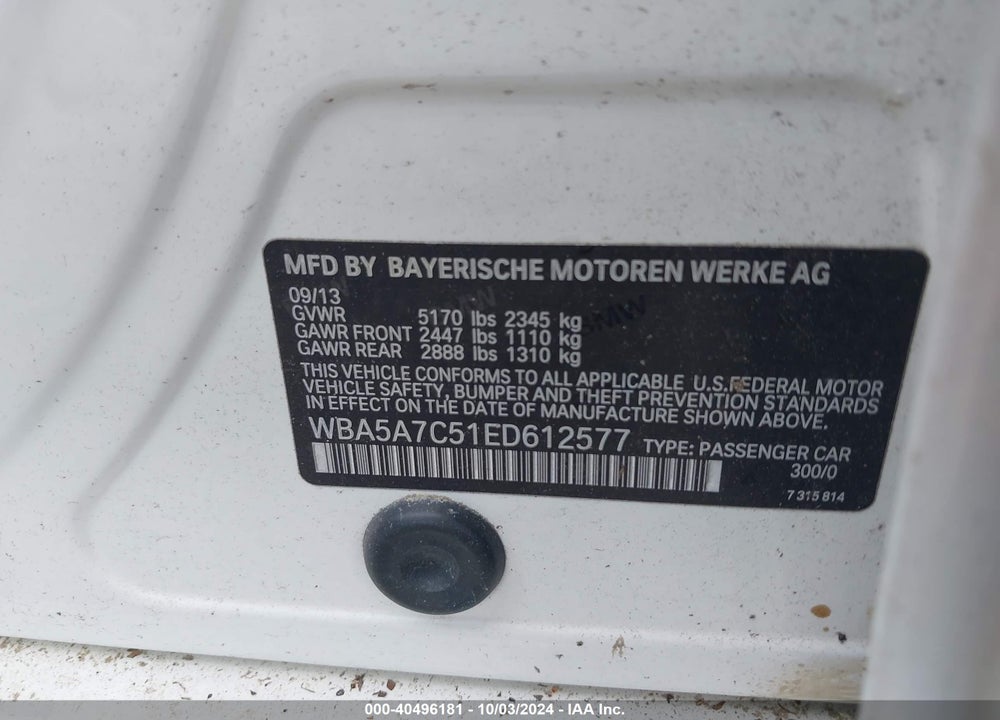 2014 BMW 528I XDRIVE VIN: WBA5A7C51ED612577
