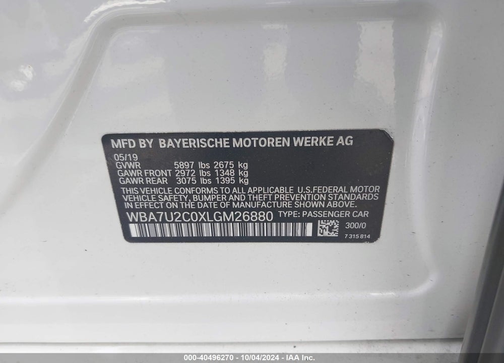 2020 BMW 750I VIN: WBA7U2C0XLGM26880