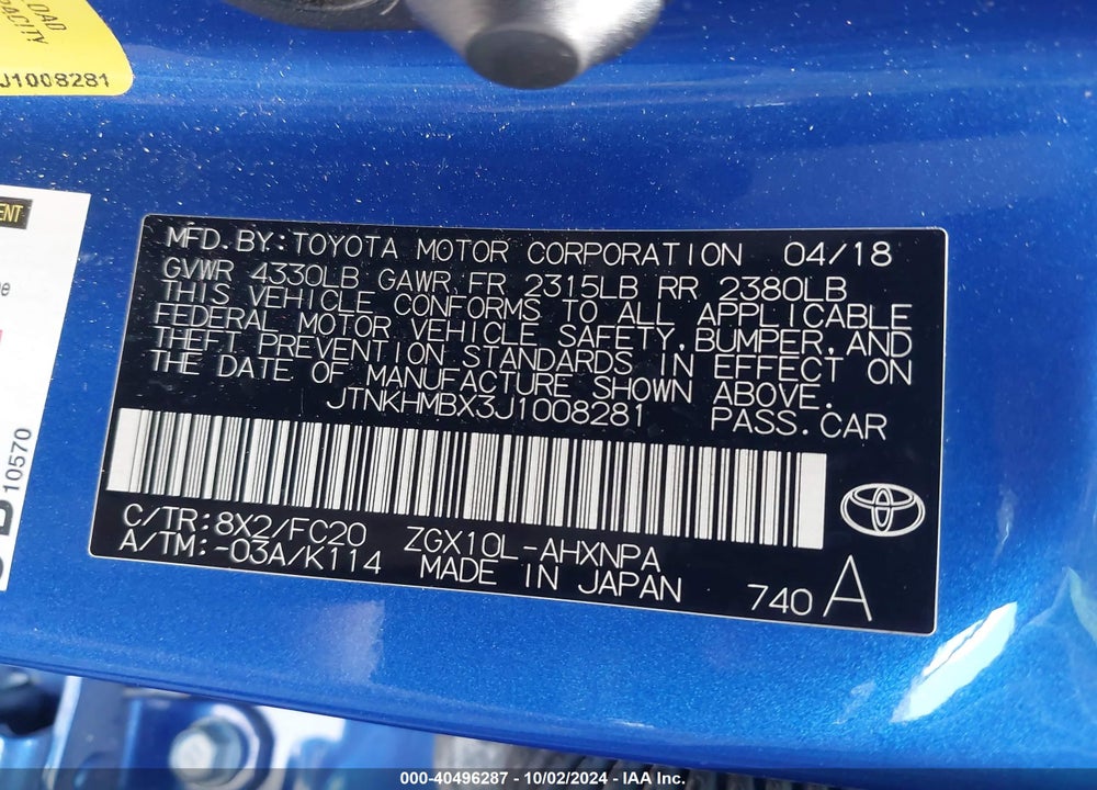 2018 TOYOTA C-HR XLE VIN: JTNKHMBX3J1008281