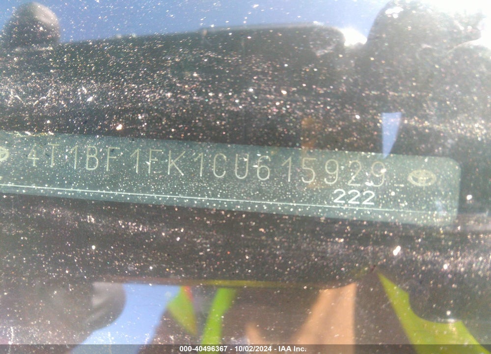 2012 TOYOTA CAMRY SE VIN: 4T1BF1FK1CU615929