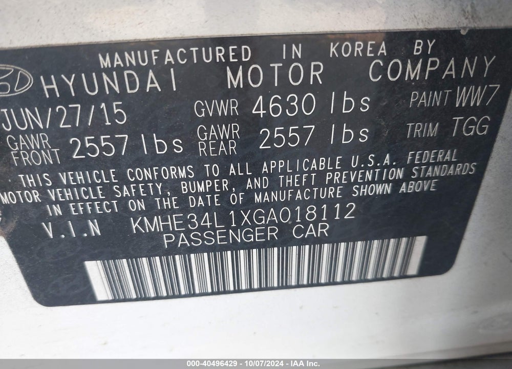 2016 HYUNDAI SONATA HYBRID LIMITED VIN: KMHE34L1XGA018112