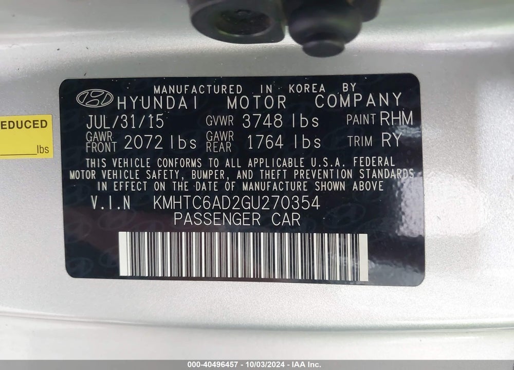 2016 HYUNDAI VELOSTER VIN: KMHTC6AD2GU270354