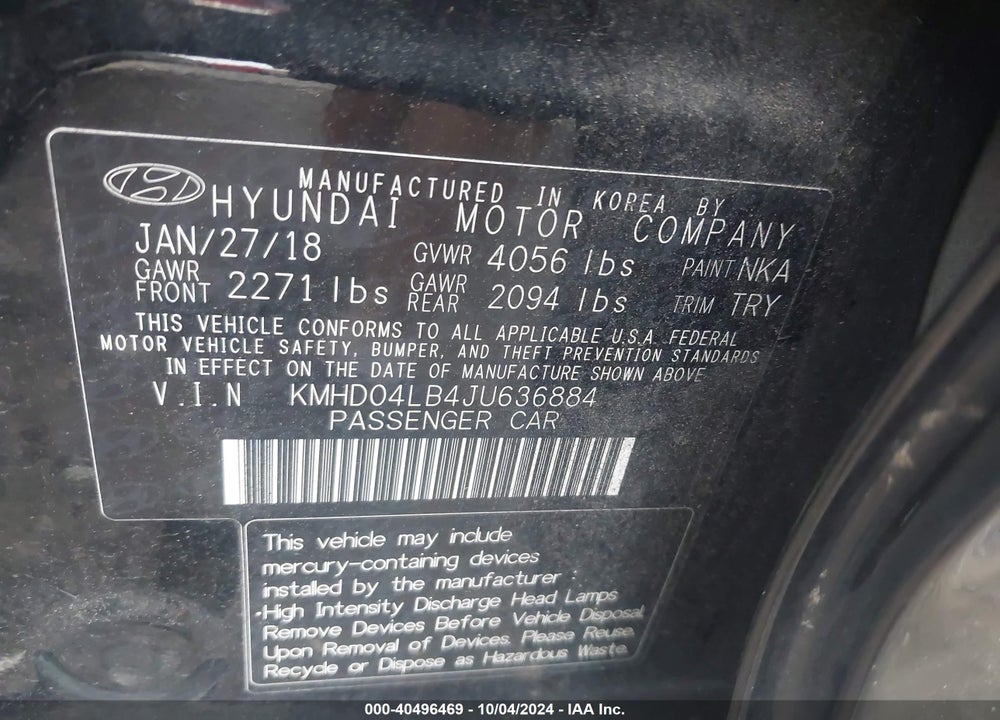 2018 HYUNDAI ELANTRA SPORT VIN: KMHD04LB4JU636884