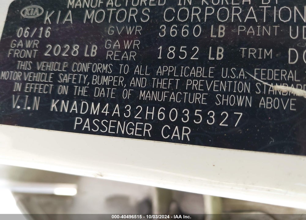 2017 KIA RIO LX VIN: KNADM4A32H6035327