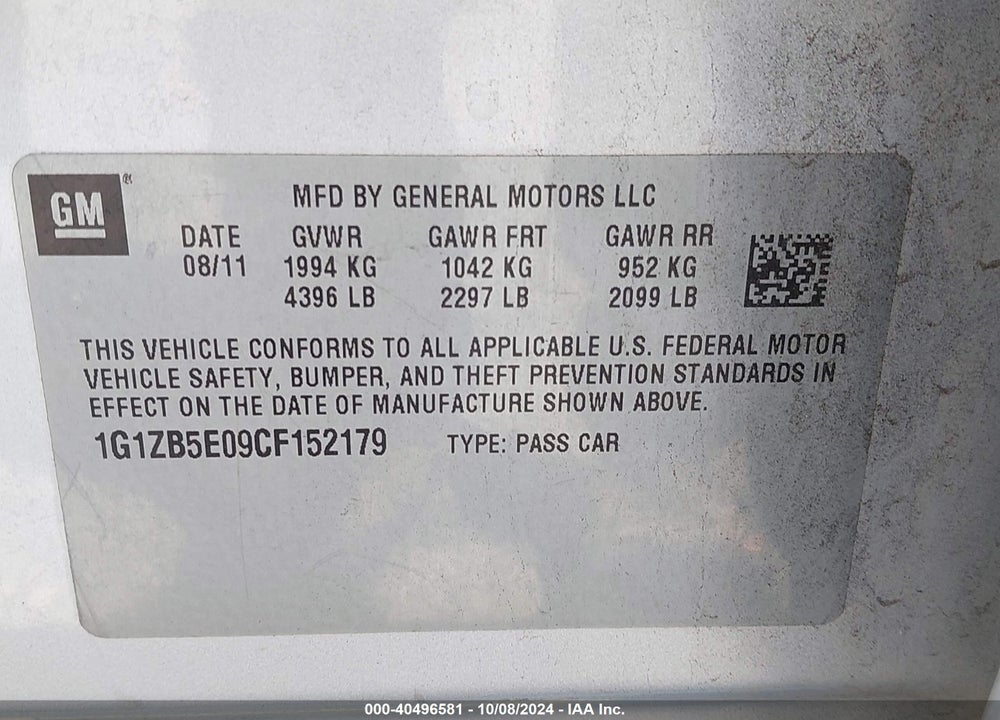 2012 CHEVROLET MALIBU LS VIN: 1G1ZB5E09CF152179