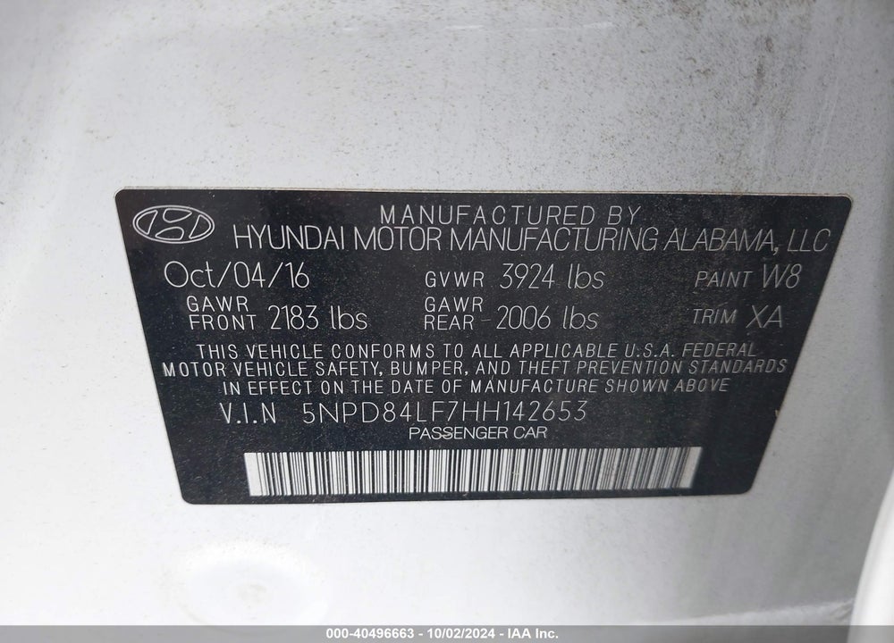 2017 HYUNDAI ELANTRA VALUE EDITION VIN: 5NPD84LF7HH142653