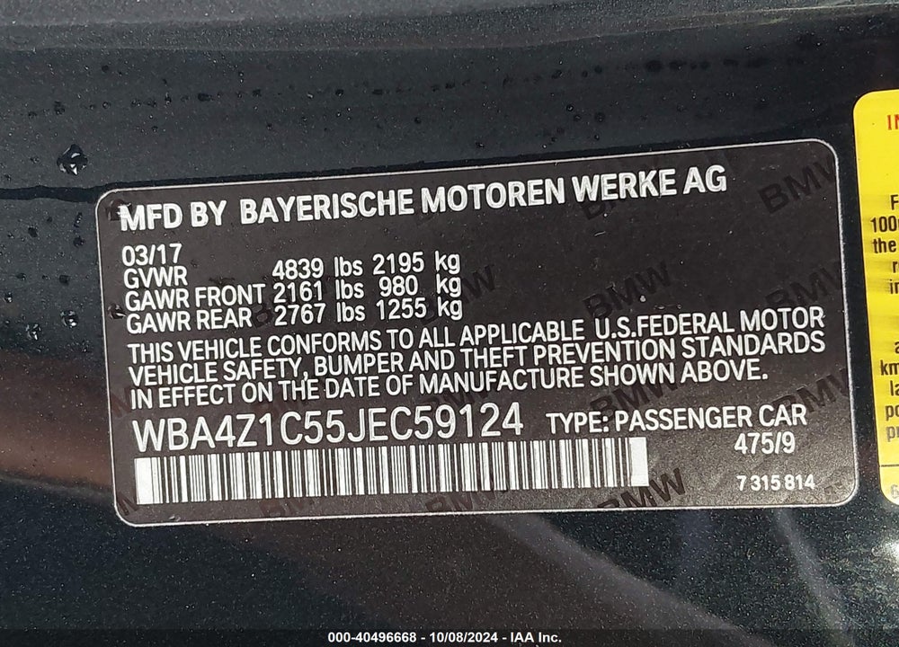 2018 BMW 430I VIN: WBA4Z1C55JEC59124