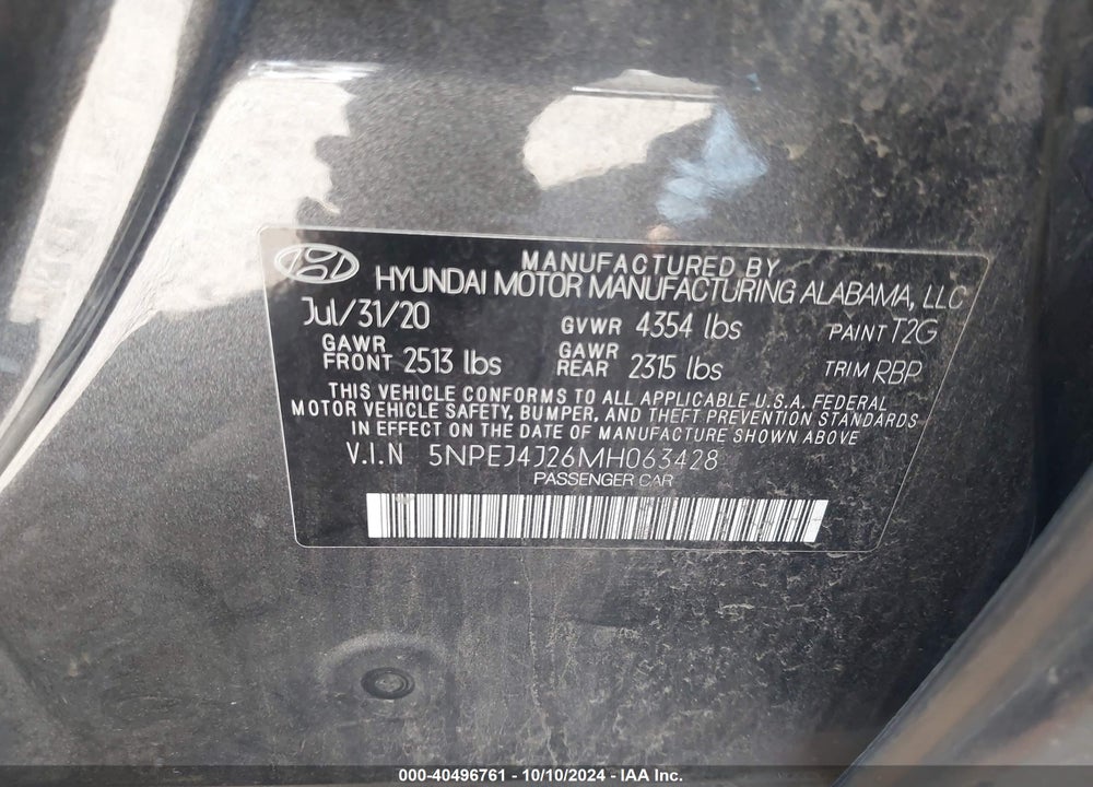 2021 HYUNDAI SONATA SEL PLUS VIN: 5NPEJ4J26MH063428