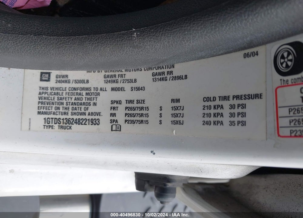 2004 GMC CANYON SLE VIN: 1GTDS136248221933