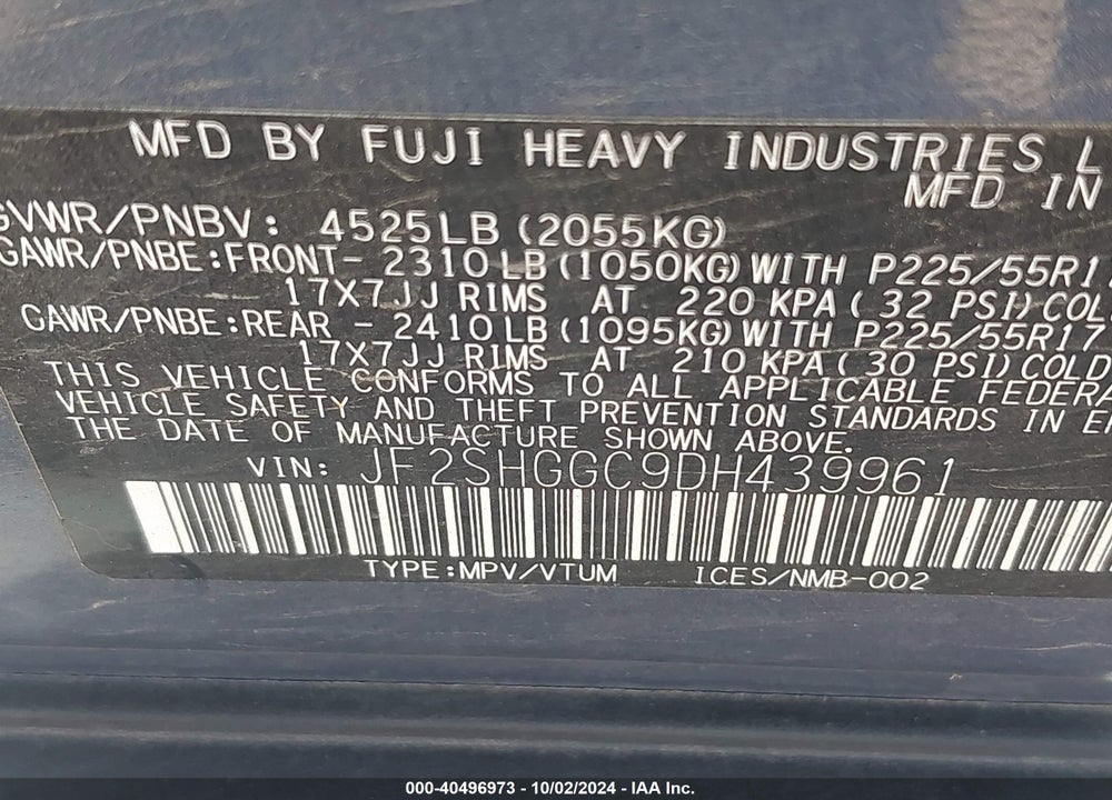 2013 SUBARU FORESTER 2.5XT TOURING VIN: JF2SHGGC9DH439961