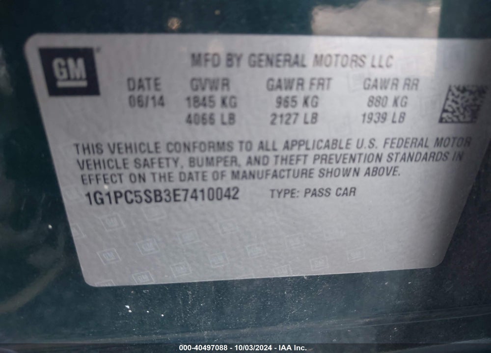 2014 CHEVROLET CRUZE 1LT AUTO VIN: 1G1PC5SB3E7410042