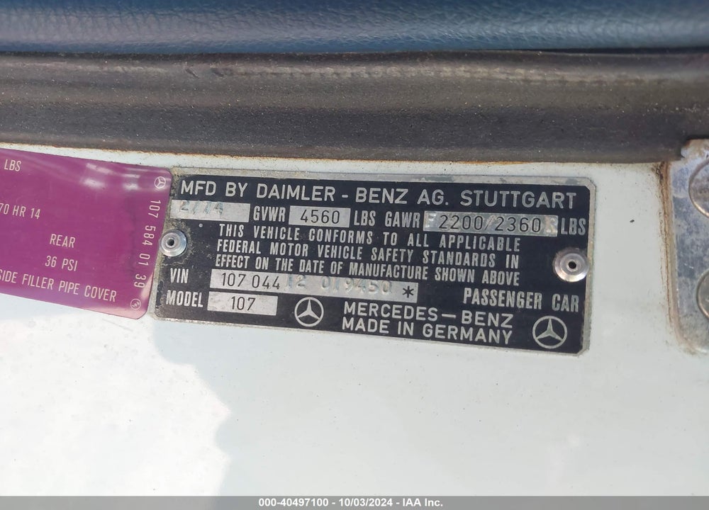 1974 BENZ 450SL VIN: 10704412019450