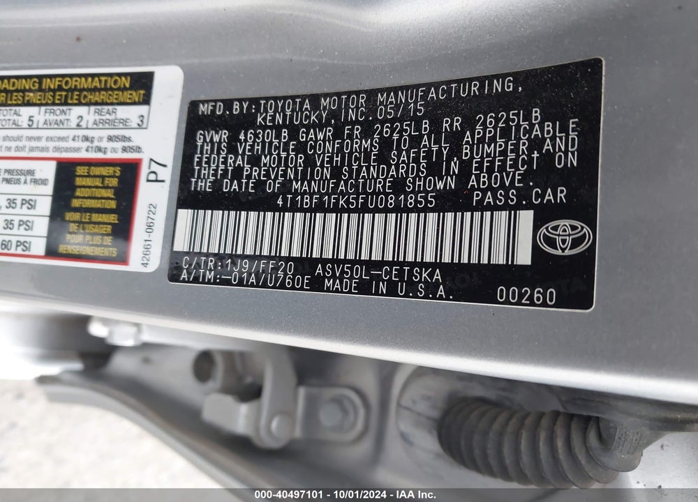2015 TOYOTA CAMRY SE VIN: 4T1BF1FK5FU081855